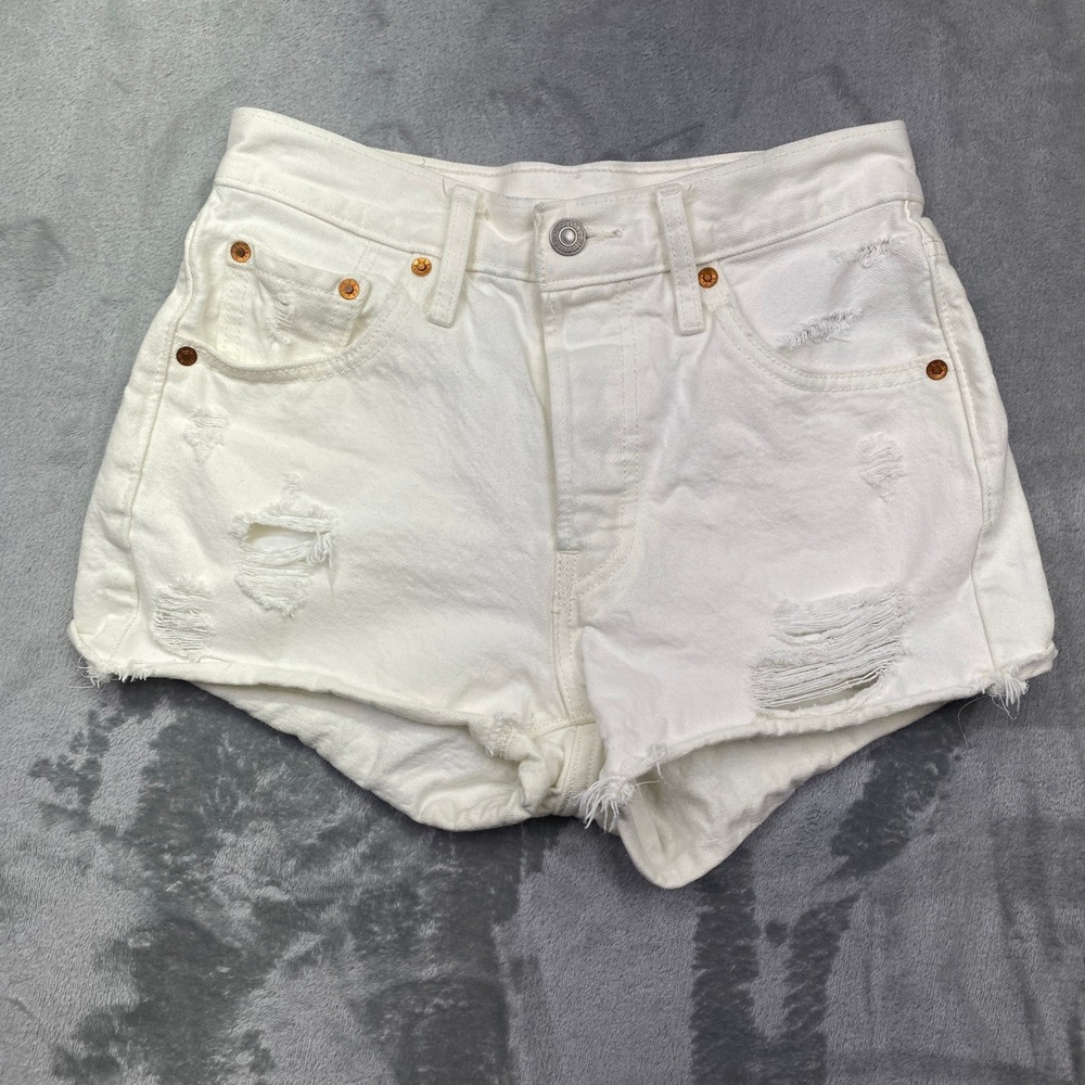 Levi's Premium White Distressed Denim Shorts Women's Size 24 Ripped Cutoff